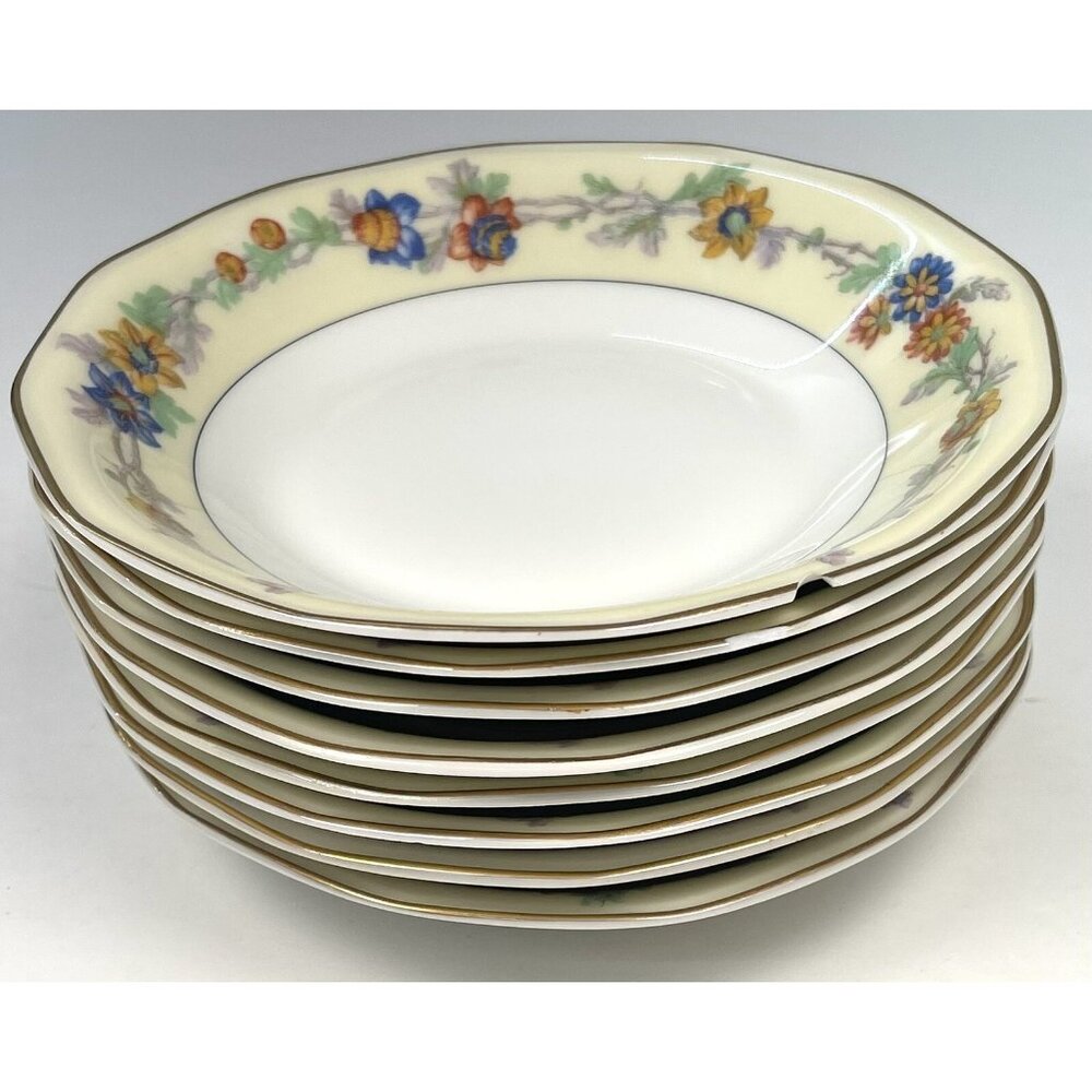 8x Theodore Haviland Limoges 1925-36 Miami Floral 7.5" SOUP BOWLS *3 Chipped*